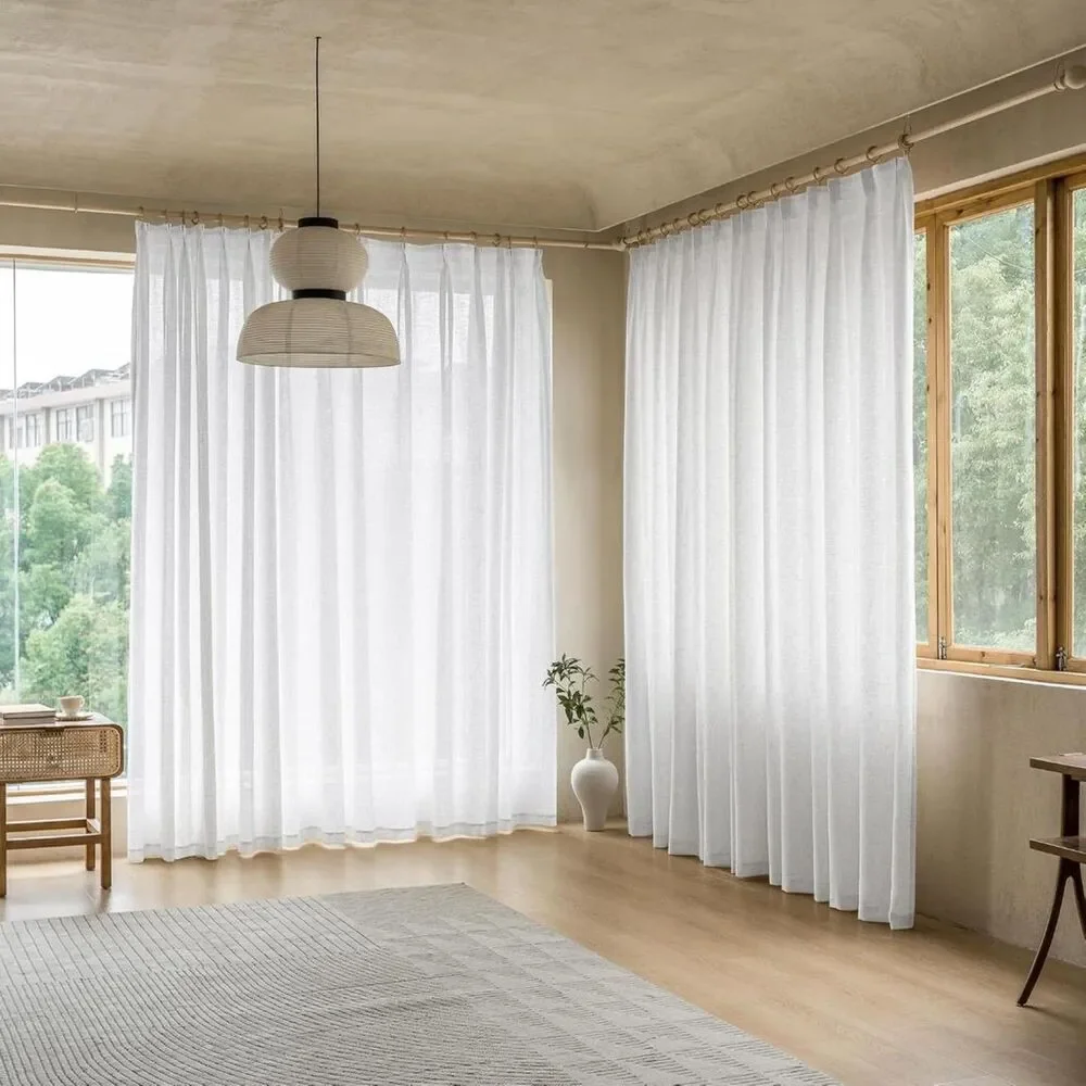 Brand New Maiher White Linen Texture Pinch Pleated Curtain 72